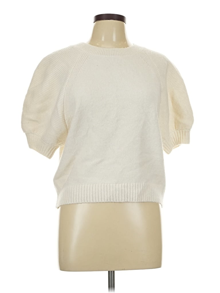 Pre-owned Express Short Sleeve Top Ivory Mock Neckline Tops