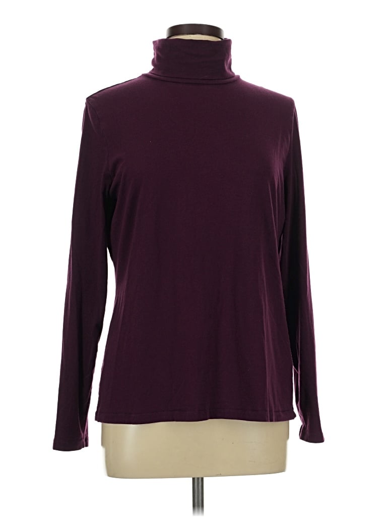 Pre-owned Lands' End Long Sleeve Top Burgundy Turtleneck Tops
