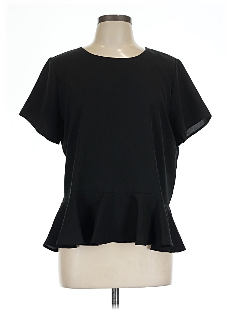 Pre-owned Lands' End Short Sleeve Top Black Keyhole Neckline Tops