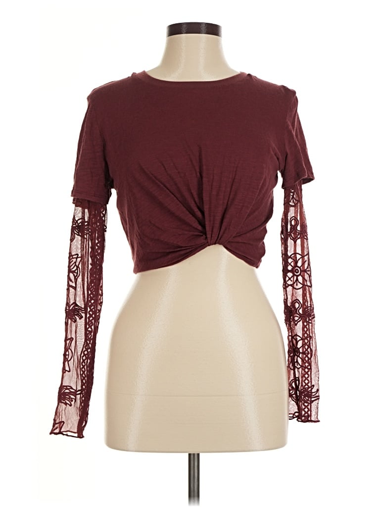 Pre-owned Jolt Long Sleeve Top Burgundy Keyhole Neckline Tops