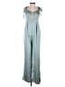 Azazie 100% Polyester Metallic Teal Jumpsuit Size 4 - photo 1