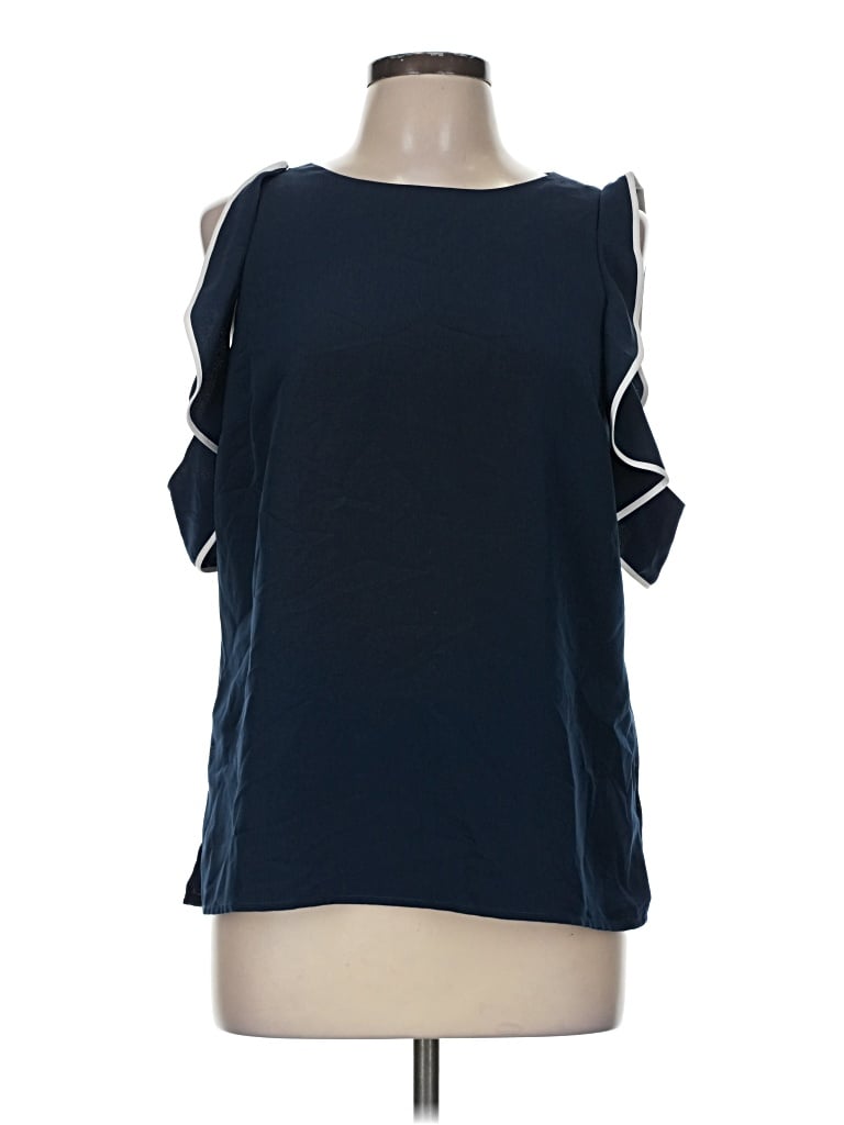 Pre-owned H By Halston 3/4 Sleeve Top Blue Cold Shoulder Neckline Tops