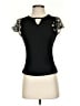 Unbranded Floral Solid Black Short Sleeve Top Size S - photo 1