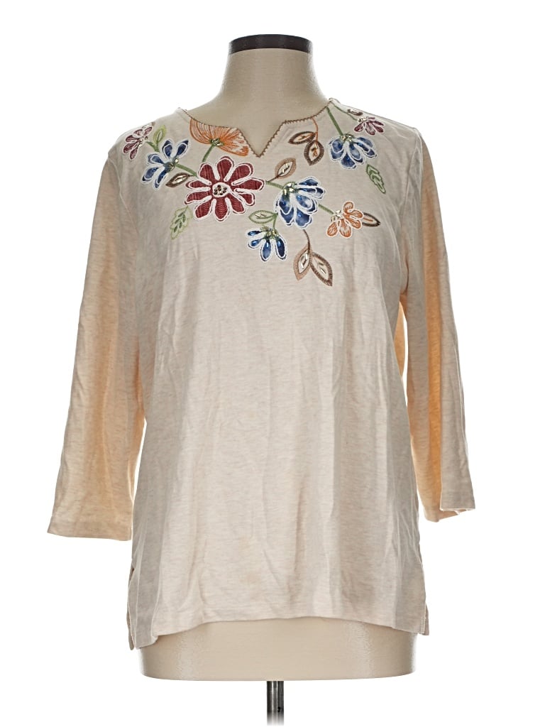 Pre-owned Alfred Dunner 3/4 Sleeve Blouse In Tan