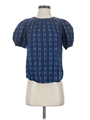 Madewell Tie-Back Puff-Sleeve Top in Shibori Indigo Plaid (view 1)