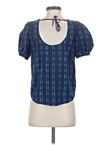 Madewell Tie-Back Puff-Sleeve Top in Shibori Indigo Plaid (view 2)