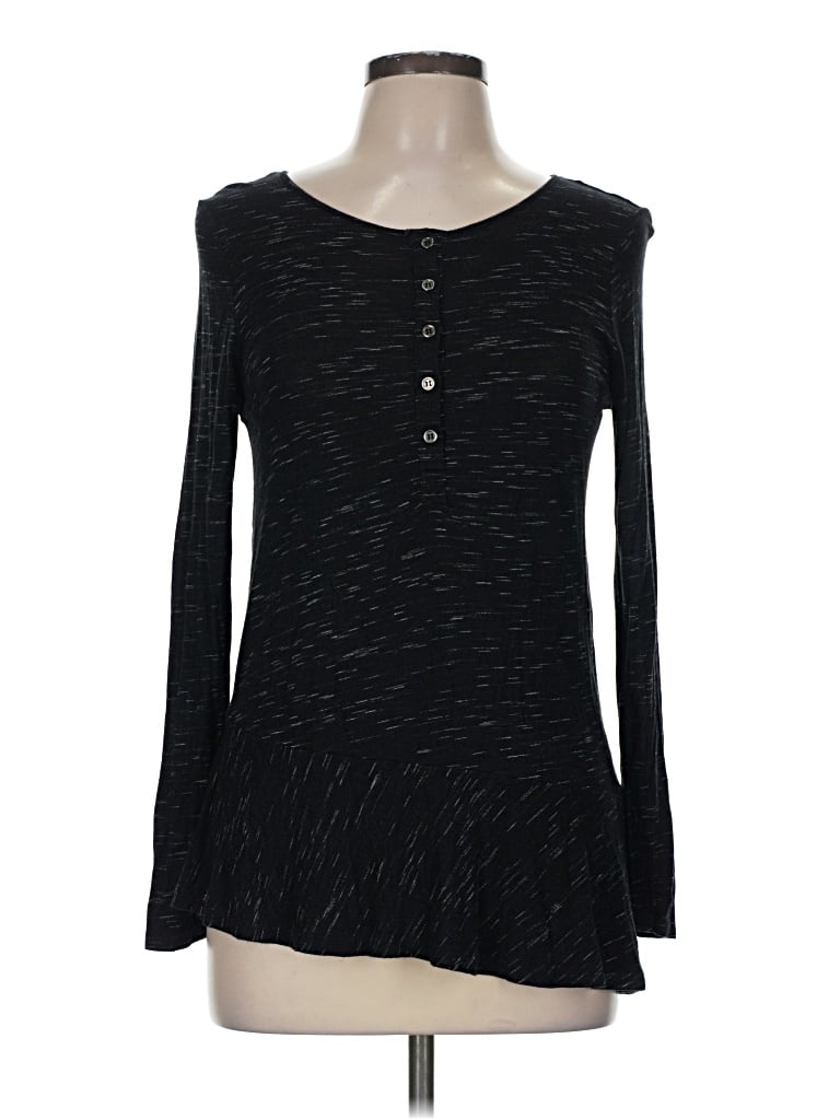 Pre-owned Bass Long Sleeve Top Black Scoop Neck Tops