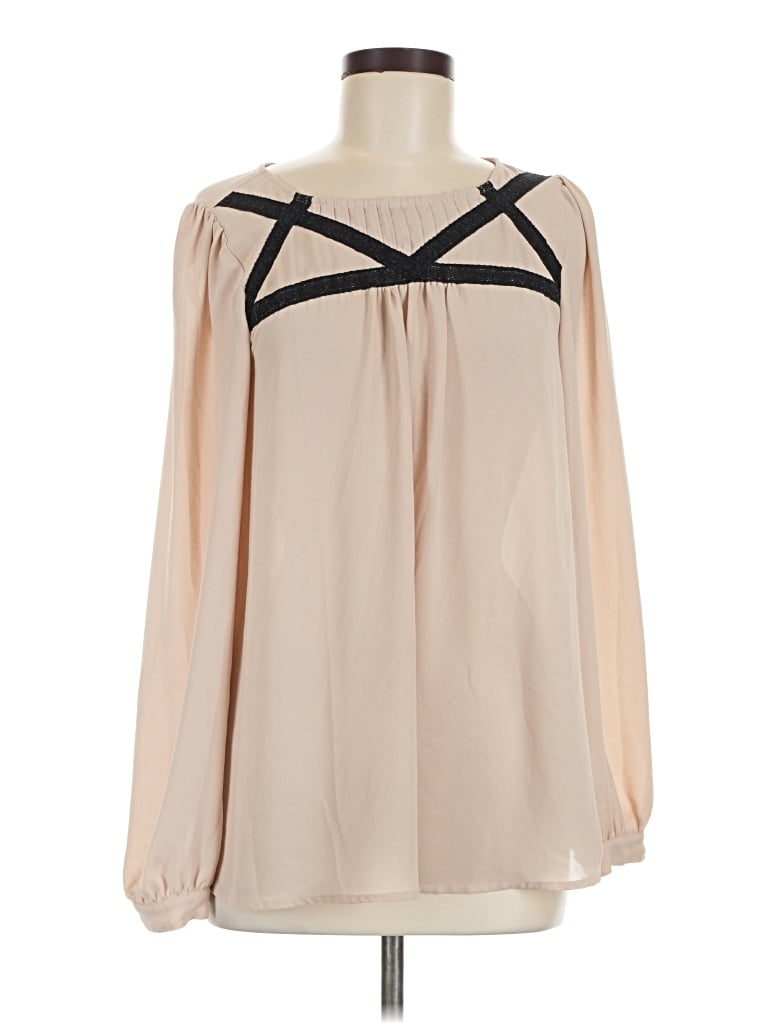 Pre-owned Ann Taylor Loft Long Sleeve Blouse In Tan