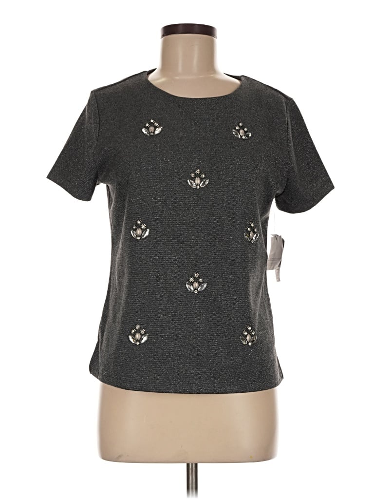 Liz Claiborne Short Sleeve Top Gray Crew Neck Tops