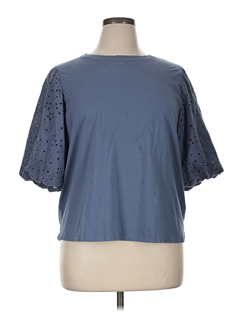 Pre-owned H&m Short Sleeve Top Blue Crew Neck Tops
