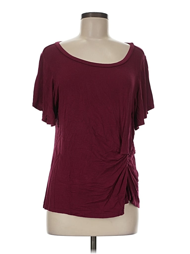 Pre-owned Slate & Willow Short Sleeve Top Burgundy Solid Pattern Scoop Neck Tops