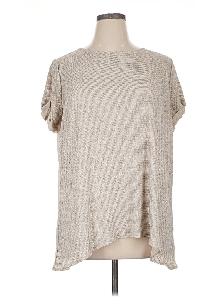 Pre-owned Simply Vera Vera Wang Short Sleeve Top Silver Metallic Pattern Mock Neckline Tops