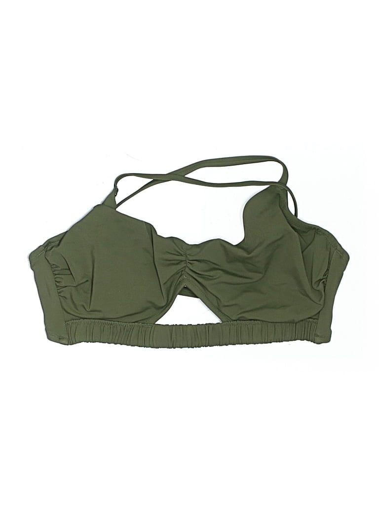 Pre-owned Shade & Shore Swimsuit Top Green Solid Pattern Swimwear
