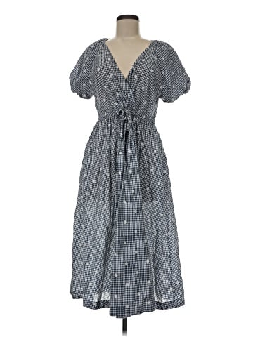 Madewell Embroidered Gingham Faux-Wrap Tie-Waist Midi Dress (view 1)