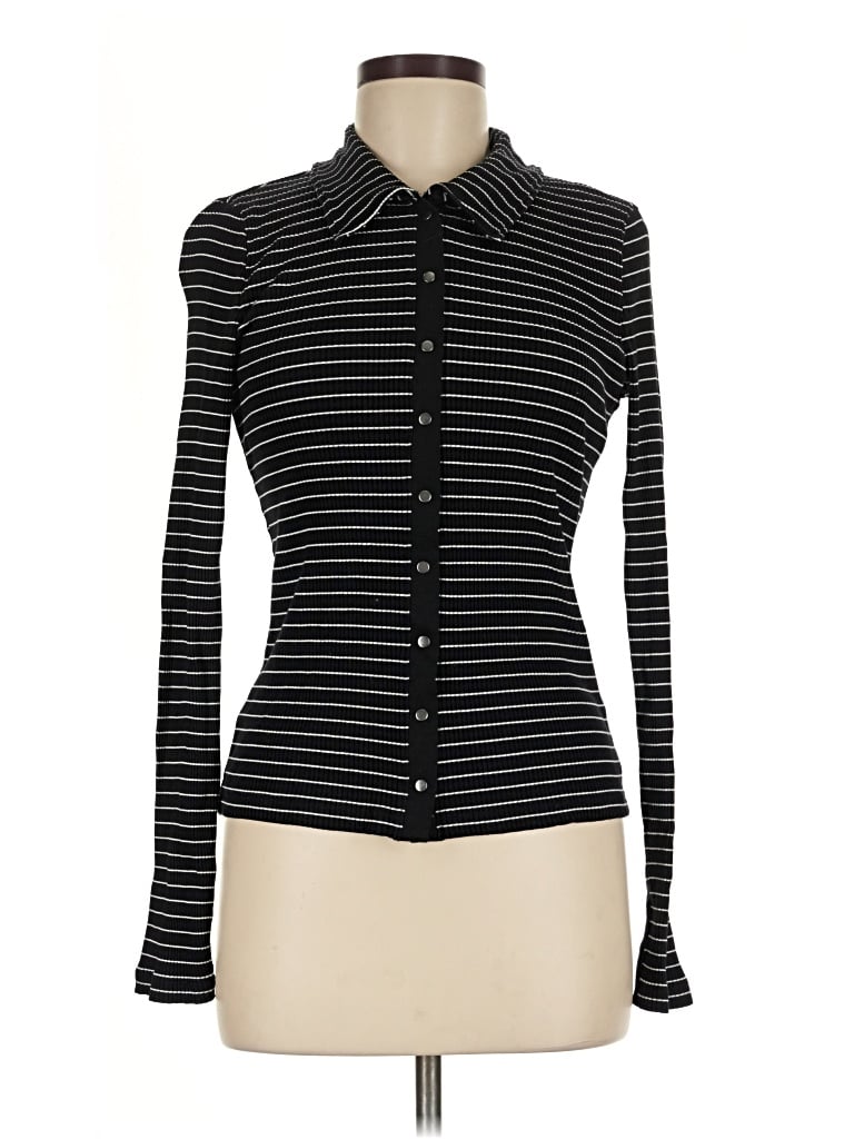 Pre-owned Madewell Long Sleeve Top Black Stripes Pattern Turtleneck Tops
