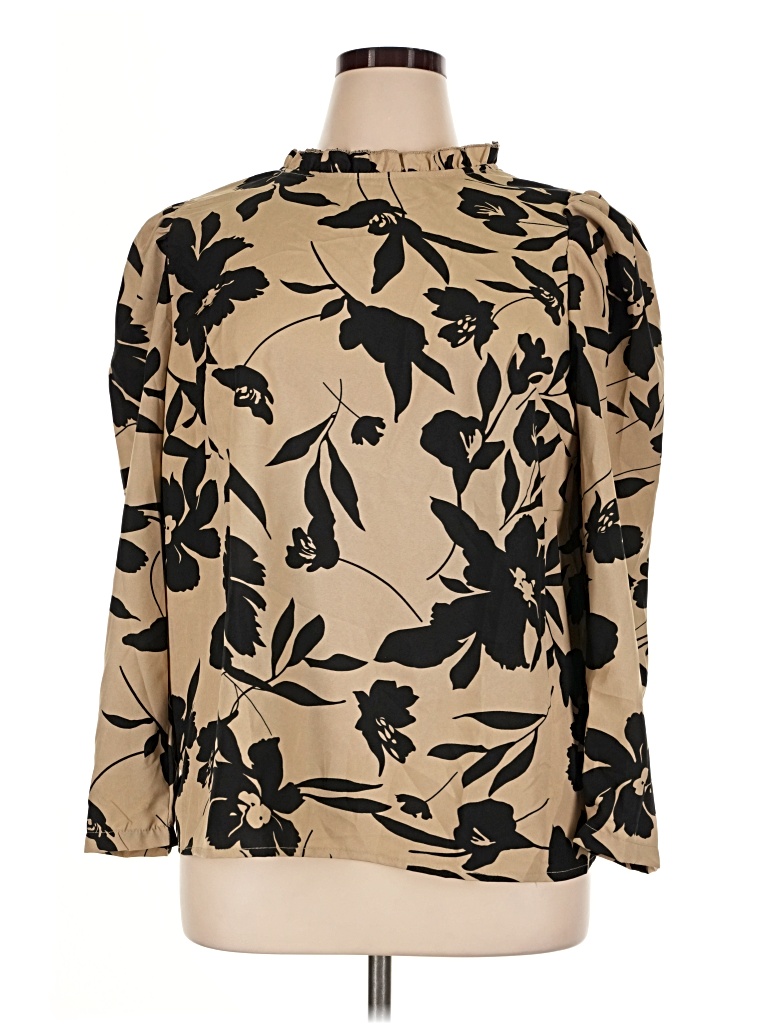 Pre-owned Shein Curve Long Sleeve Blouse In Tan