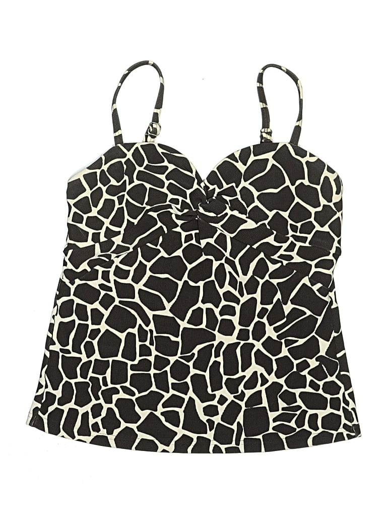 Pre-owned Lands' End Swimsuit Top Black Animal Print Pattern Swimwear