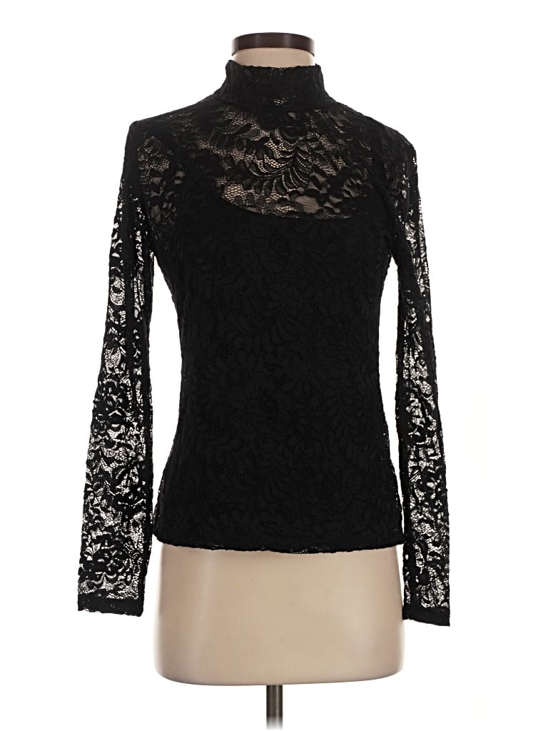 Pre-owned Catherine Malandrino Long Sleeve Top Black Turtleneck Tops