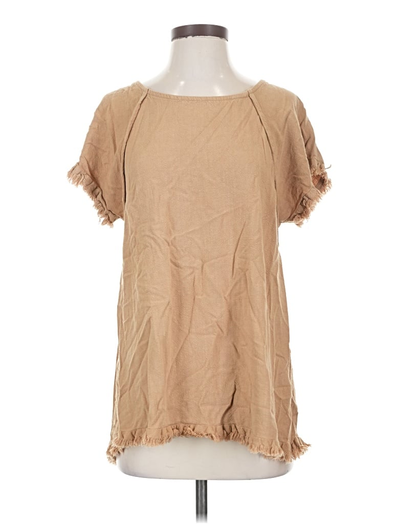 Pre-owned Umgee Short Sleeve Blouse In Tan