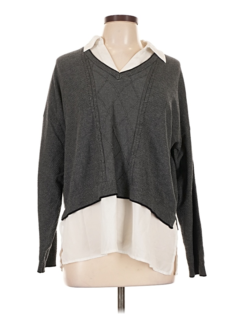 Pre-owned Adrianna Papell Long Sleeve Top Gray Cowl Neck Tops