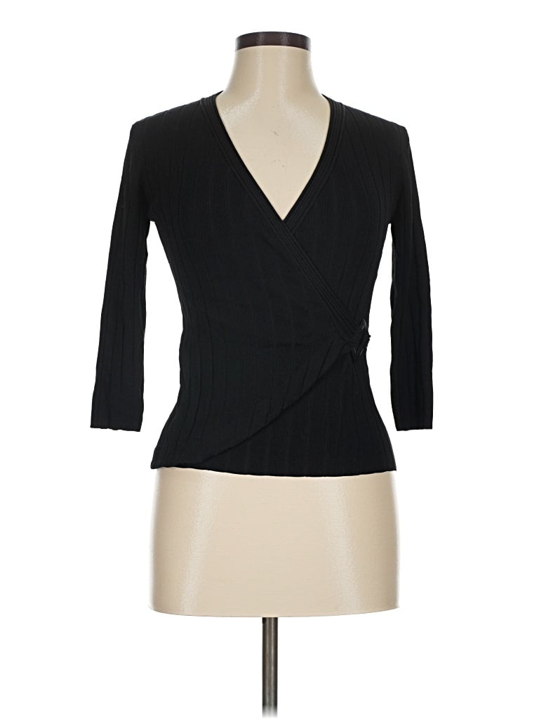 Pre-owned I.n. Studio 3/4 Sleeve Top Black Plunge Neckline Tops