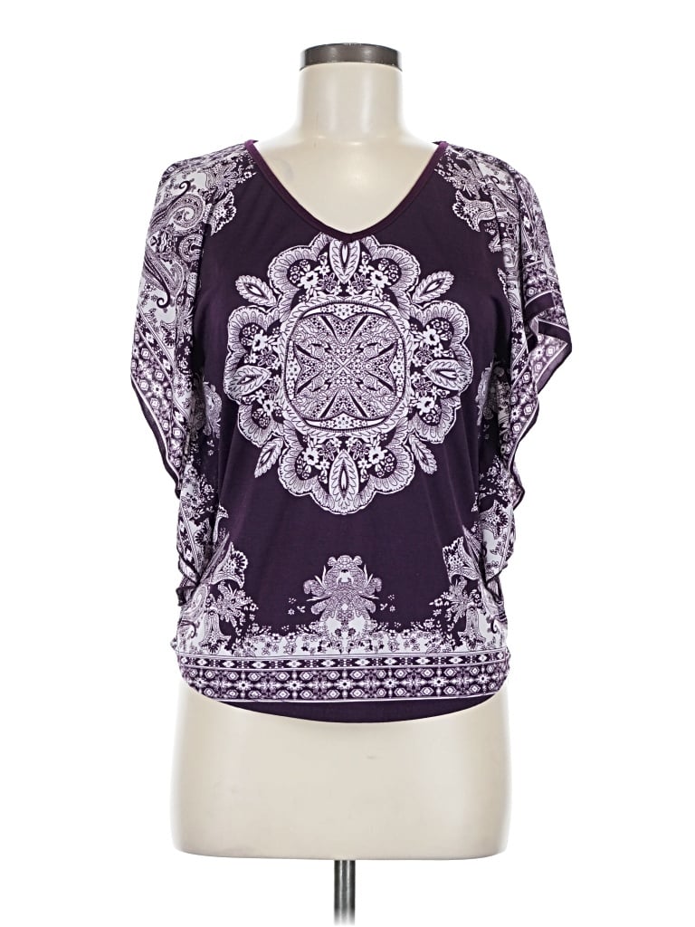 Pre-owned Assorted Brands Short Sleeve Top Purple V-neck Tops