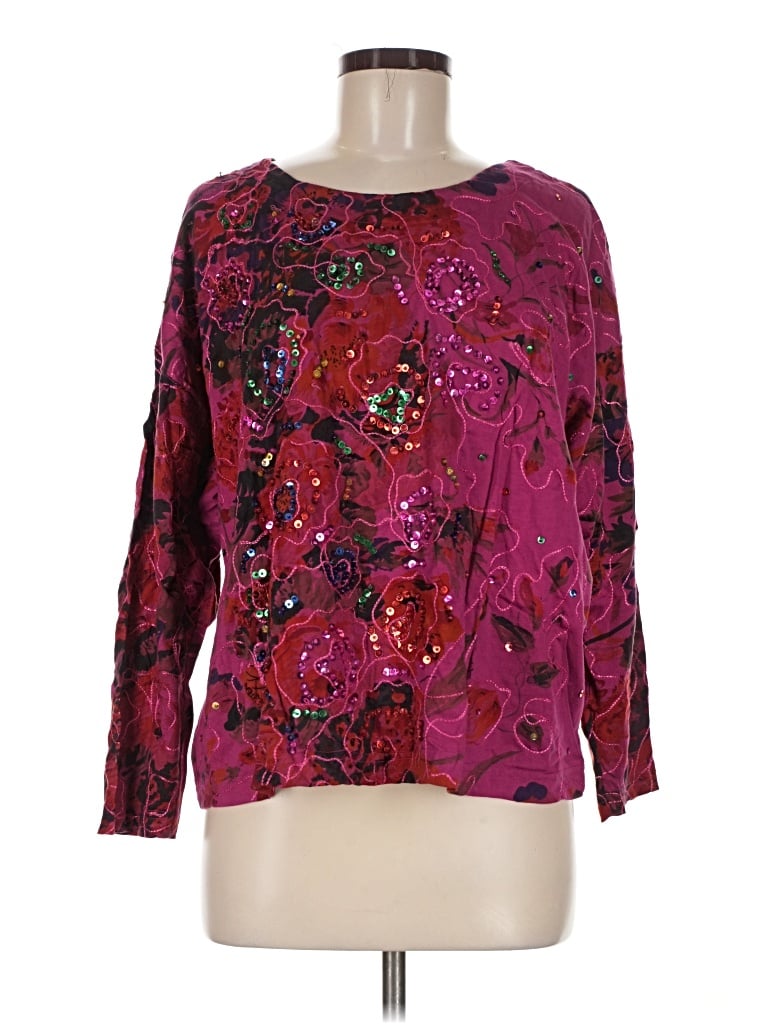 Pre-owned Carole Little Long Sleeve Blouse In Burgundy