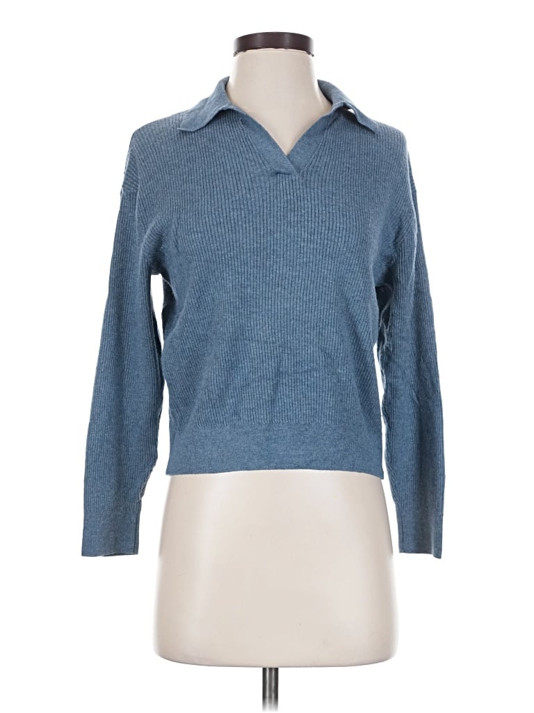 Pre-owned Uniqlo Long Sleeve Polo Shirt In Blue