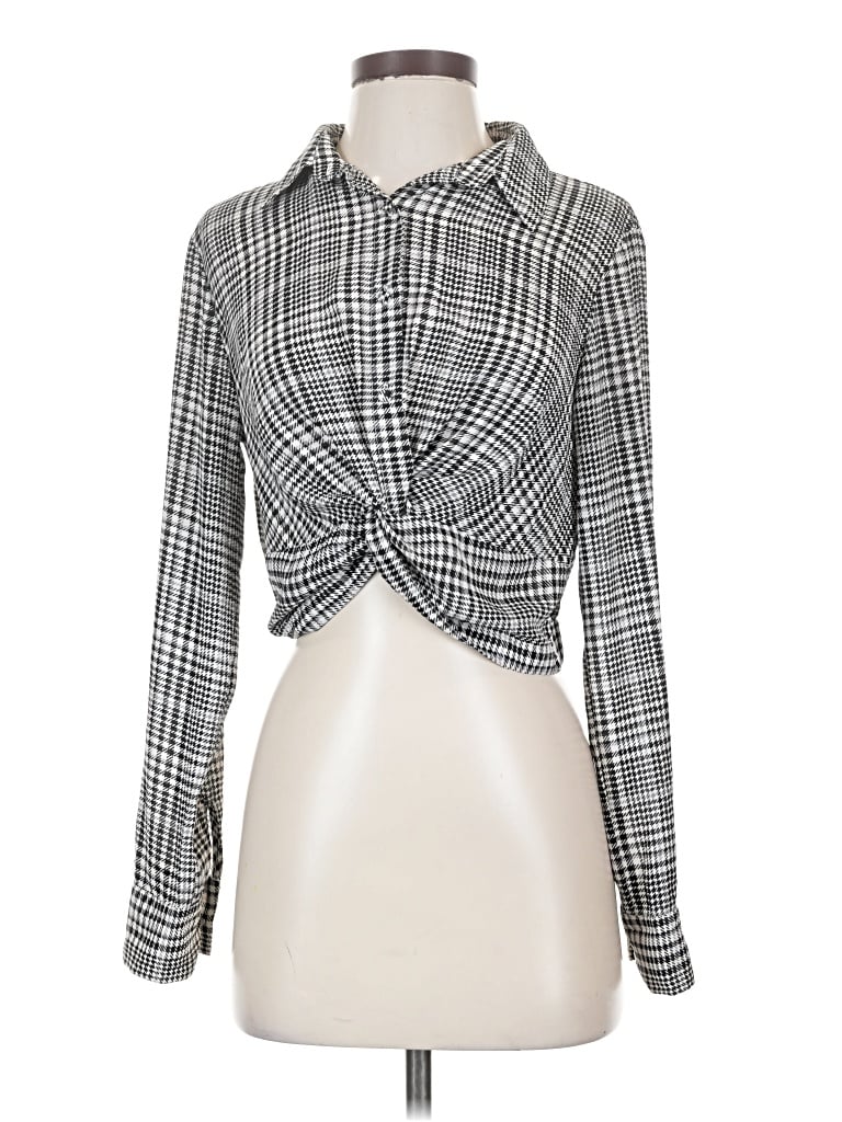 Pre-owned Timing Long Sleeve Blouse In Gray