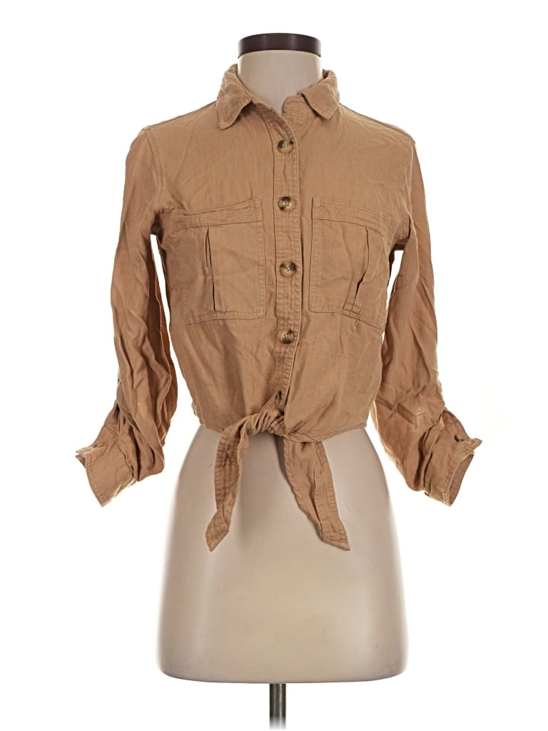 Pre-owned Black Tape_ 3/4 Sleeve Button Down Shirt In Tan
