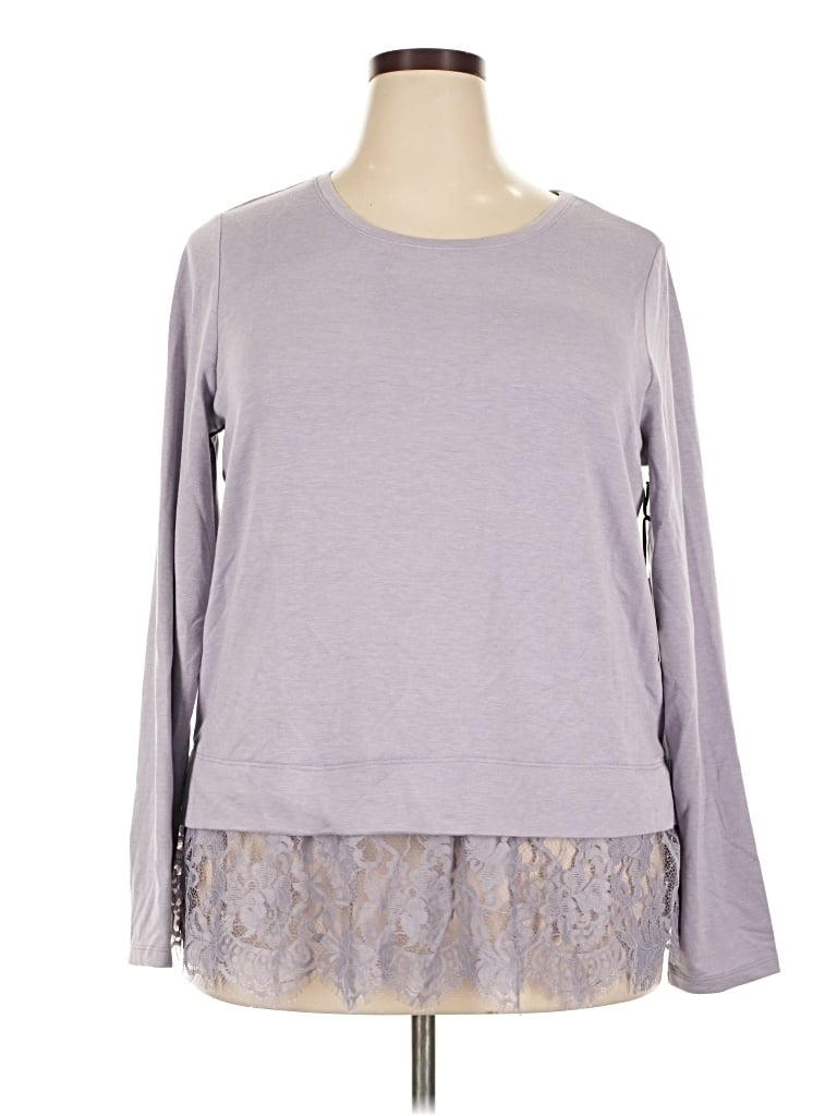 Simply Vera Vera Wang Long Sleeve Top Purple Crew Neck Tops