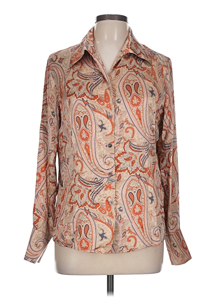 Pre-owned Kasper Long Sleeve Blouse In Tan
