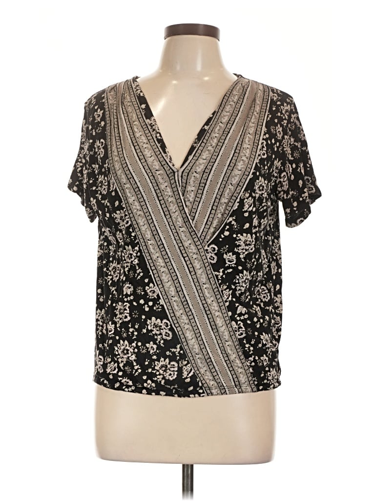Pre-owned Lucky Brand Short Sleeve Blouse In Black