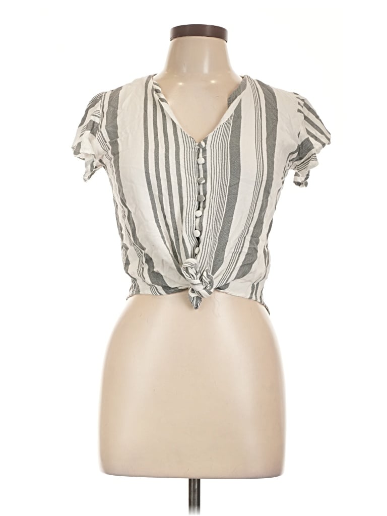 Pre-owned Sim & Sam Short Sleeve Blouse In Silver
