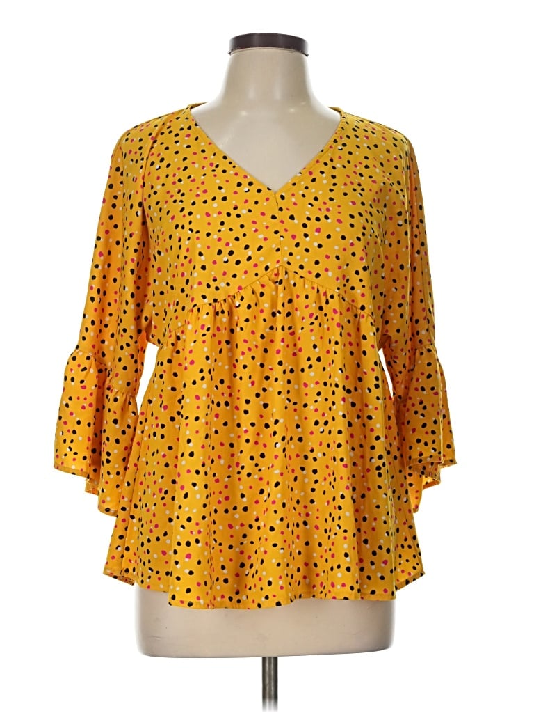 Pre-owned Andree By Unit 3/4 Sleeve Blouse In Yellow