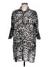 Lands' End 100% Cotton Animal Print Silver 3/4 Sleeve Button-Down Shirt Size L - photo 1