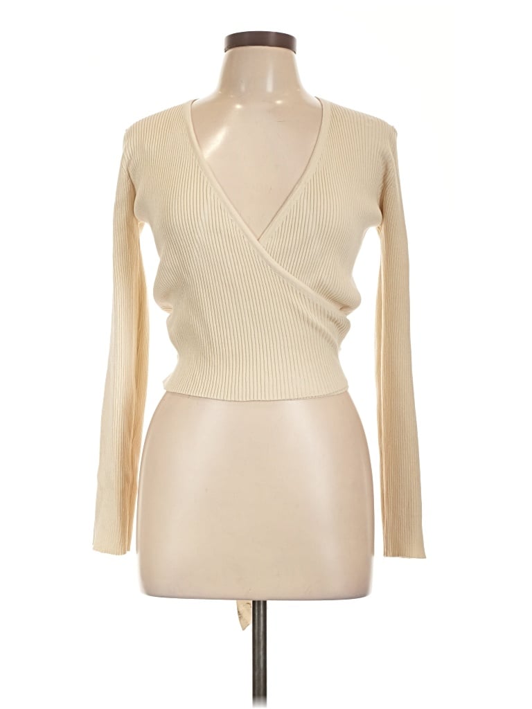 Pre-owned Milk & Honey Long Sleeve Top Ivory Plunge Neckline Tops
