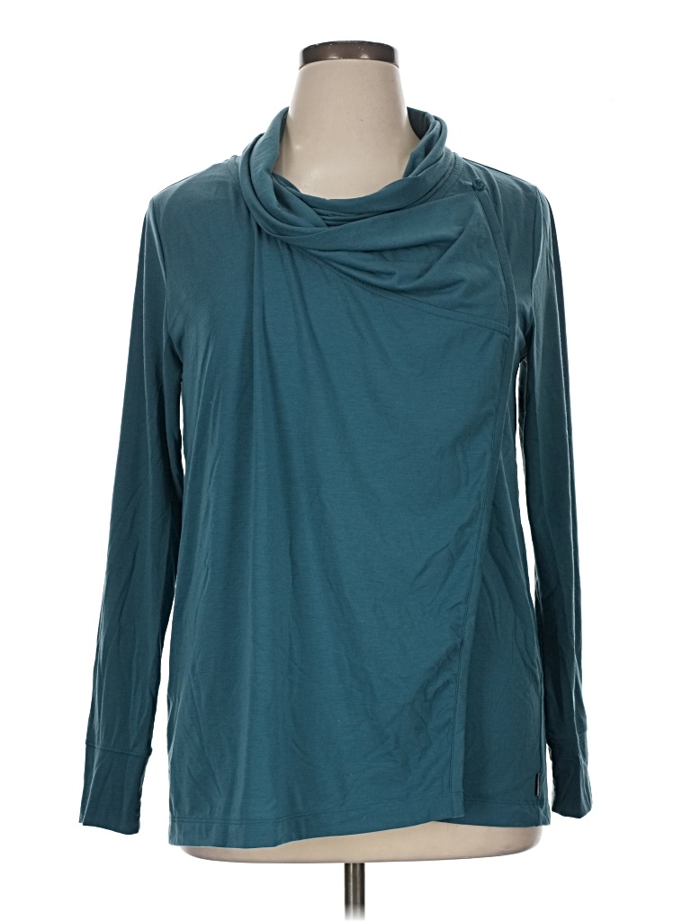 Pre-owned Eddie Bauer Long Sleeve Top Teal Cowl Neck Tops