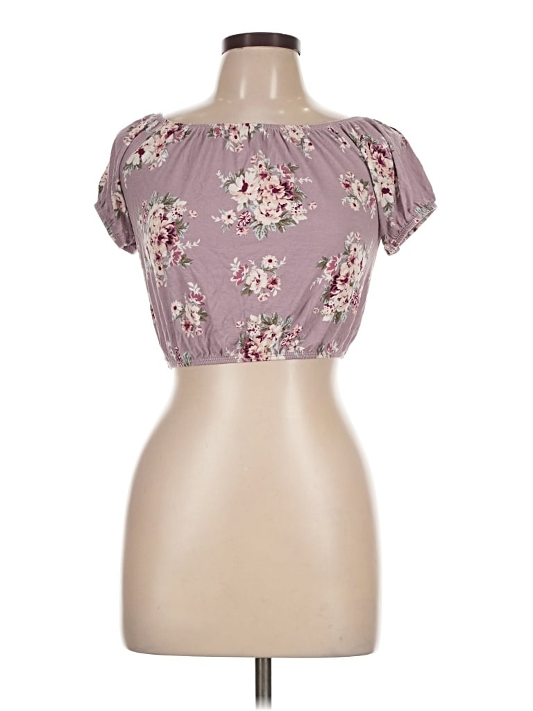 Pre-owned No Comment Short Sleeve Blouse In Purple