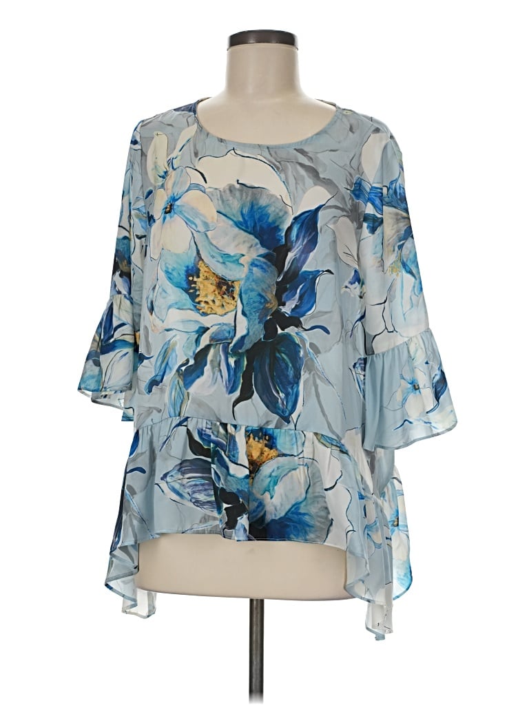 Pre-owned Karen Kane 3/4 Sleeve Blouse In Blue