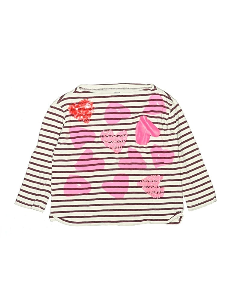 Pre-owned Crewcuts Kids' Long Sleeve Top Pink Boatneck Tops
