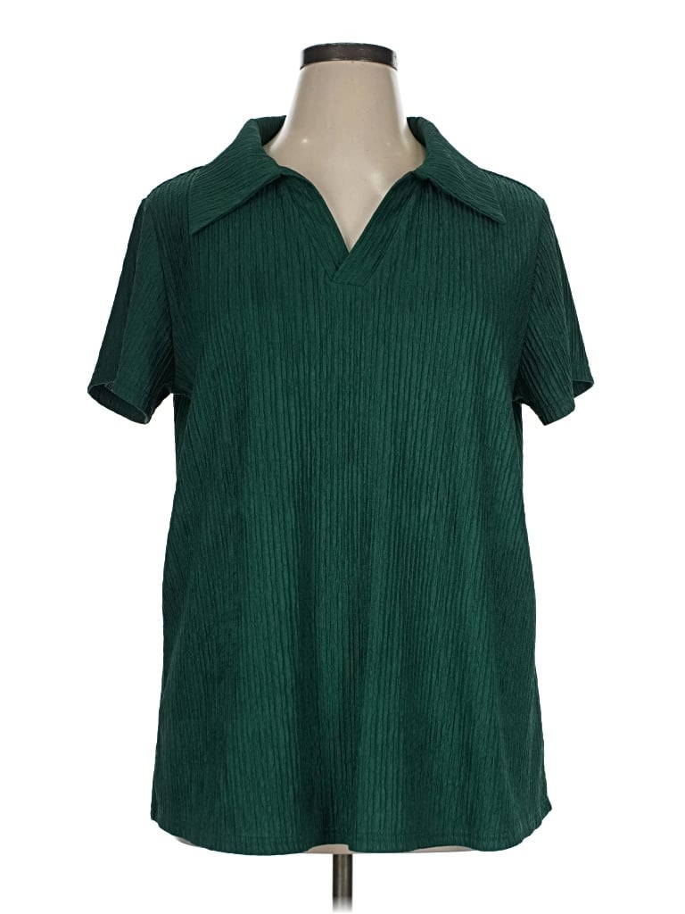 Pre-owned Shein Curve Short Sleeve Blouse In Green