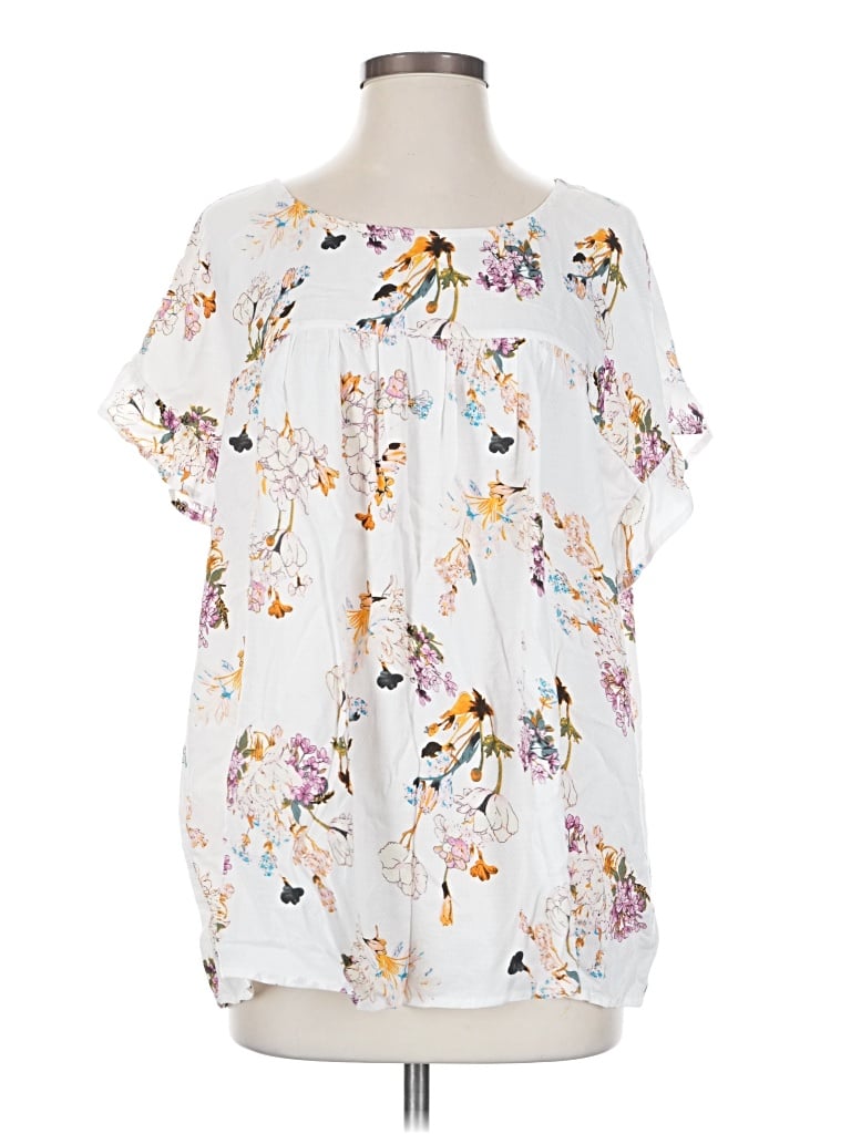 Pre-owned Kori America Short Sleeve Blouse In White