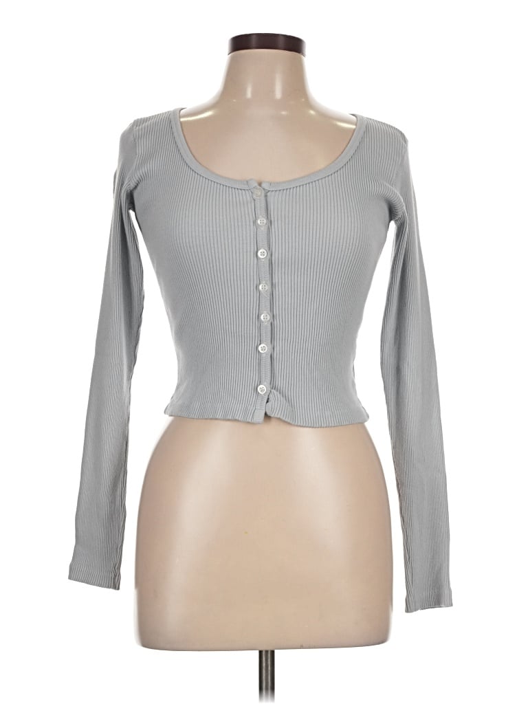 Pre-owned Brandy Melville Long Sleeve Top Gray Sweetheart Neckline Tops