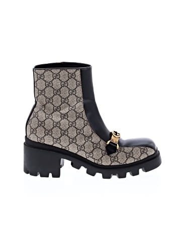 Gucci Interlocking G Lug Sole Ankle Boots GG Coated Canvas  (view 1)