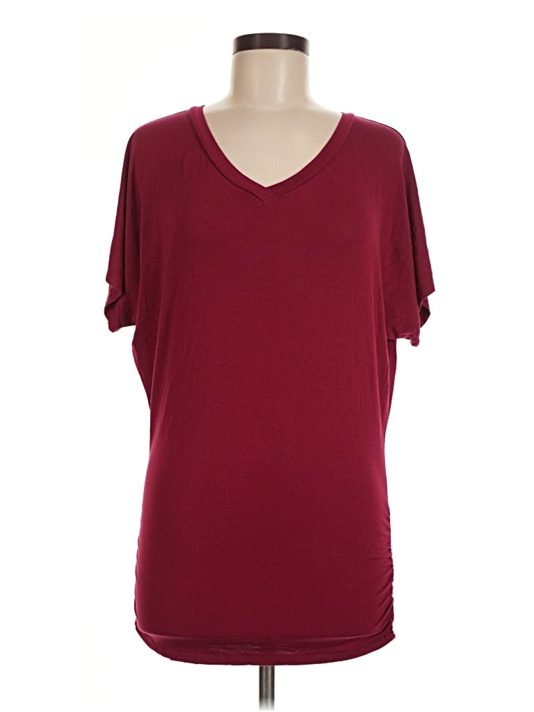 Pre-owned Made By Johnny Short Sleeve Top Burgundy V-neck Tops