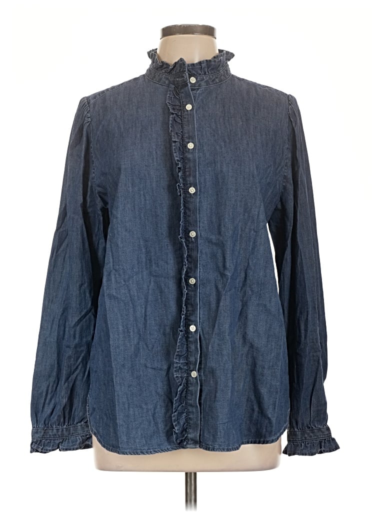 Pre-owned Ann Taylor Loft Long Sleeve Button Down Shirt In Blue