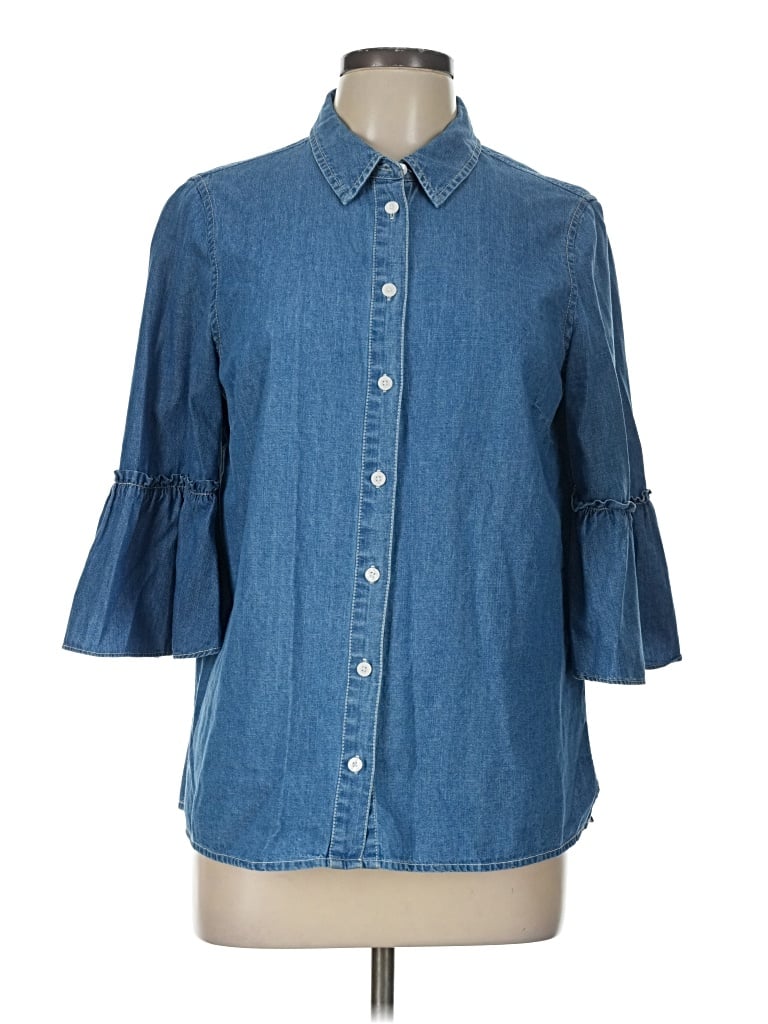 Pre-owned Draper James 3/4 Sleeve Button Down Shirt In Blue