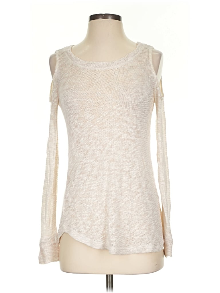 Pre-owned Splendid Long Sleeve Top Ivory Cold Shoulder Neckline Tops