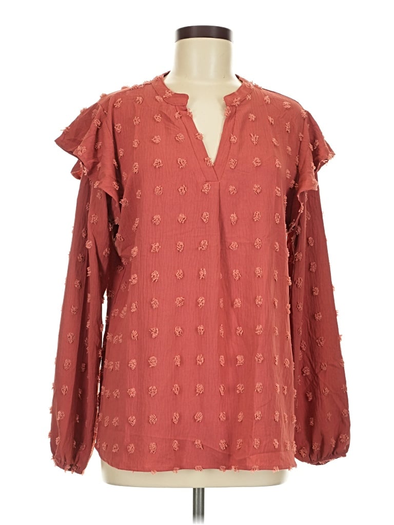 Pre-owned Zesica Long Sleeve Blouse In Burgundy